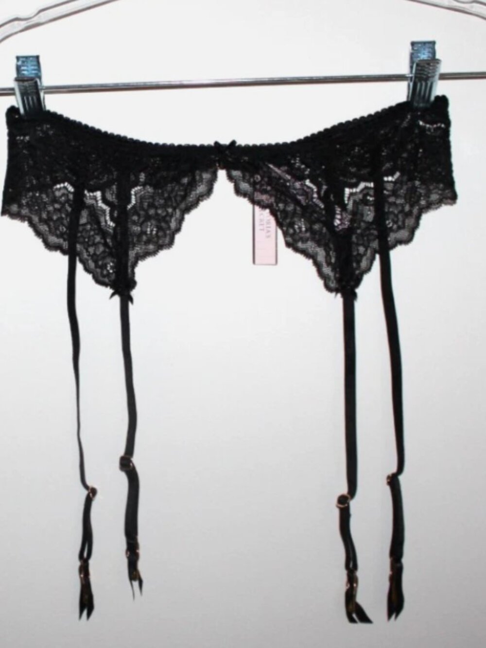 NWT Victoria's Secret Very Sexy Shine Strap Lace Garter Belt - Black - XS/S